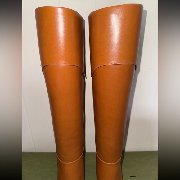 Gucci Knee High Boots Elizabeth Half Horse Bite Light Brown Leather Women Size 9 - Picture 8 of 15